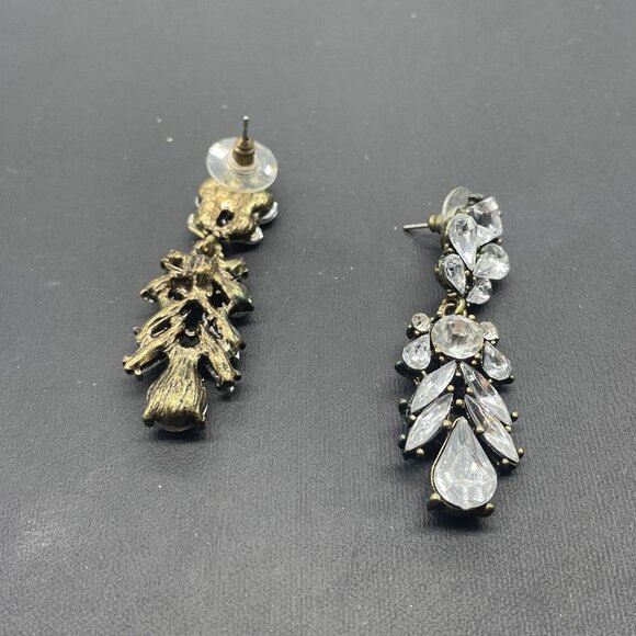 Clear Rhinestone Crystal Bridal Evening Formal Dangle Drop Earrings  Gold Tone - Picture 5 of 5